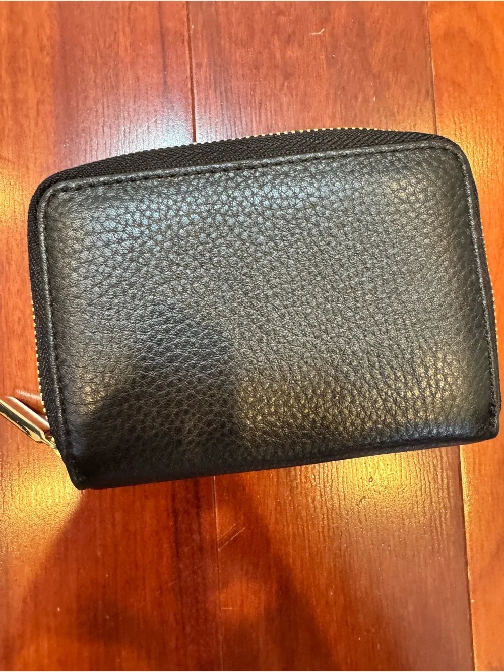 Tory Burch Black Pebbled Leather Zip Card Case with Logo Medallion